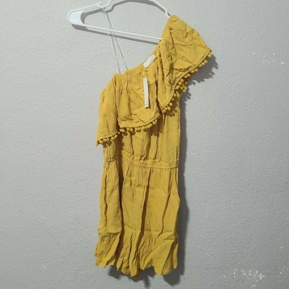 Ten Sixty Sherman One Shoulder Pom Pom Romper Size S Yellow - Picture 1 of 6
